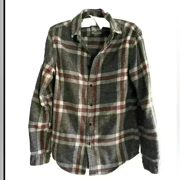 Goodfellow & Co Mens Flannel Shirt Sz S Gray Cream Button Front Long Sleeve - Picture 1 of 3